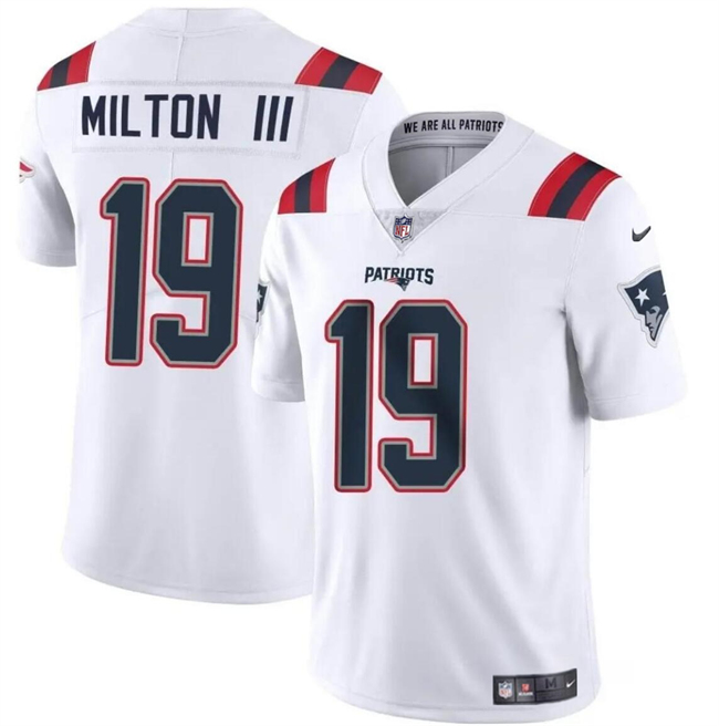 Youth New England Patriots #19 Joe Milton III White 2024 Vapor Limited Stitched Football Jersey