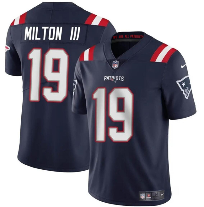 Youth New England Patriots #19 Joe Milton III Navy 2024 Vapor Limited Stitched Football Jersey