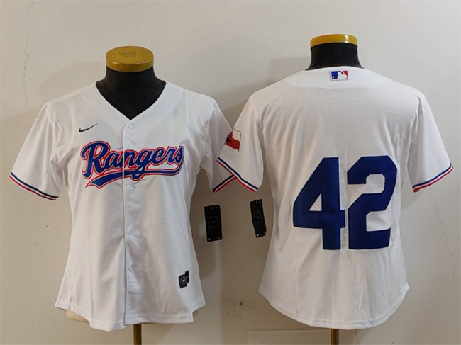 Youth Texas Rangers #42 Jackie Robinson White With Patch Stitched Baseball Jersey