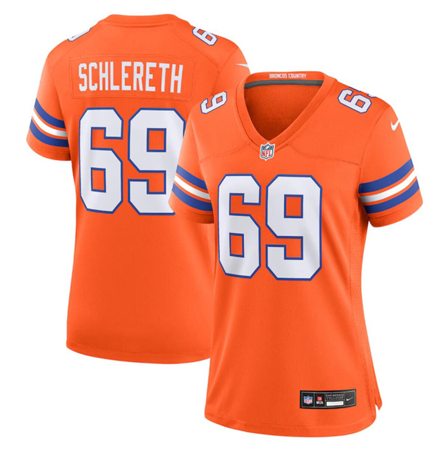 Women's Denver Broncos #69 Mark Schlereth Orange Mile High Collection 1977 Throwback Stitched Jersey(Run Small)