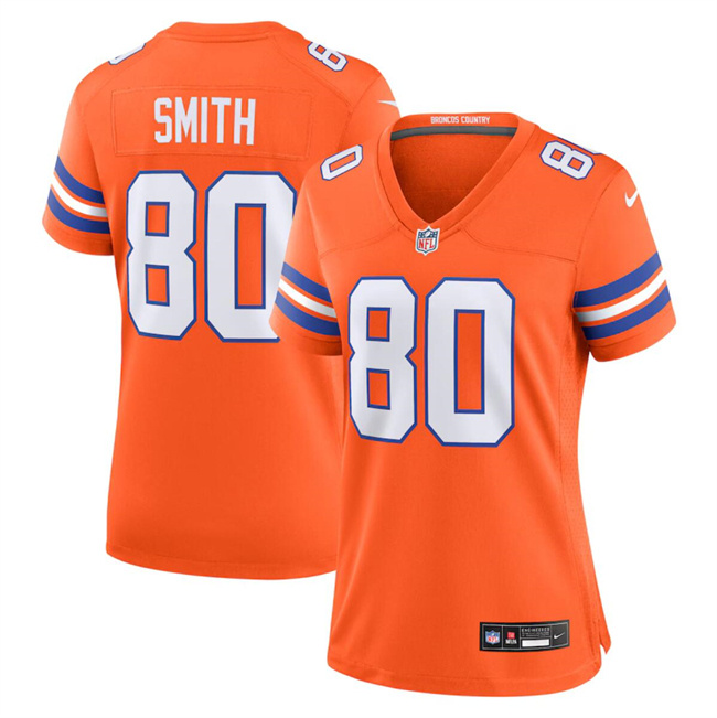 Women's Denver Broncos #80 Rod Smith Orange Mile High Collection 1977 Throwback Stitched Jersey(Run Small)