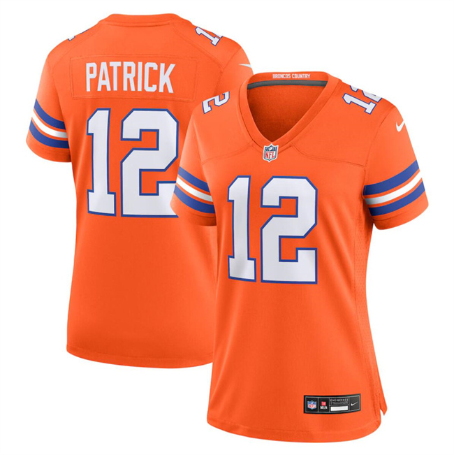 Women's Denver Broncos #12 Tim Patrick Orange Mile High Collection 1977 Throwback Stitched Jersey(Run Small)