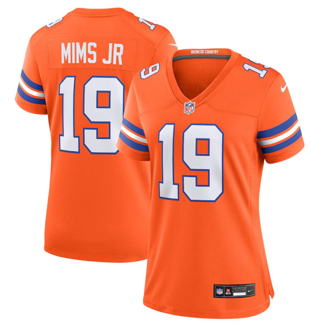 Women's Denver Broncos #19 Marvin Mims Jr Orange Mile High Collection 1977 Throwback Stitched Jersey(Run Small)