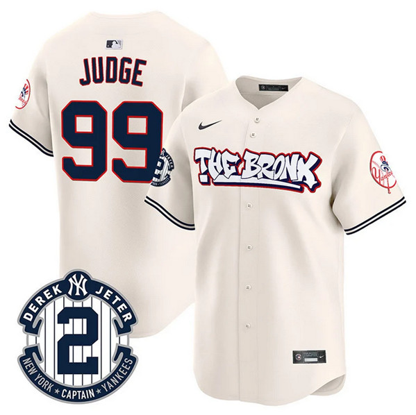 Men's New York Yankees #99 Aaron Judge Cream The Bronx Graffiti V2 Vapor Limited Stitched Baseball Jersey