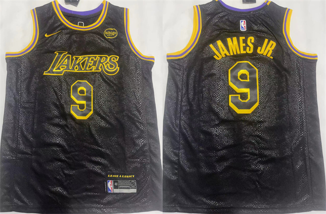 Men's Los Angeles Lakers #9 Bronny James Jr. Black 2024 Draft Stitched Basketball Jersey (1)