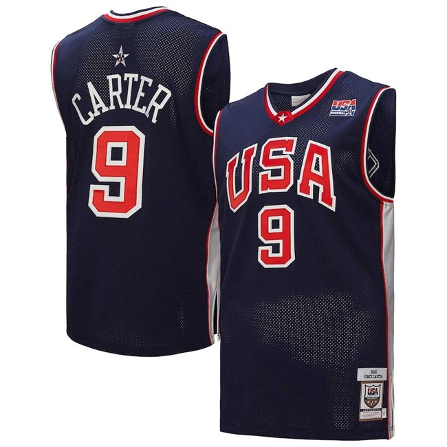 Men's USA Basketball #9 Vince Carter 2000 Navy Throwback Stitched Jersey