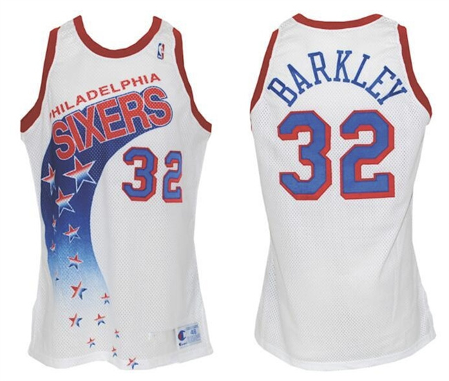 Men's Philadelphia 76ers #32 Charles Barkley White 1991-92 Home Stitched Jersey