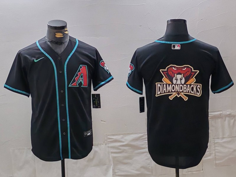 Men's Arizona Diamondbacks Black Team Big Logo Cool Base Stitched Baseball Jerseys