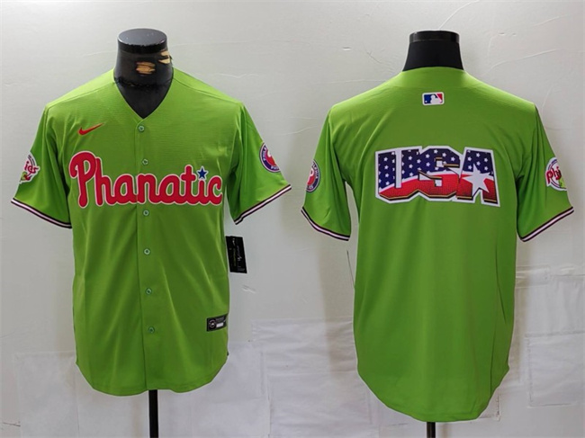 Men's Philadelphia Phillies Green Team Big Logo With Patch Stitched Jersey