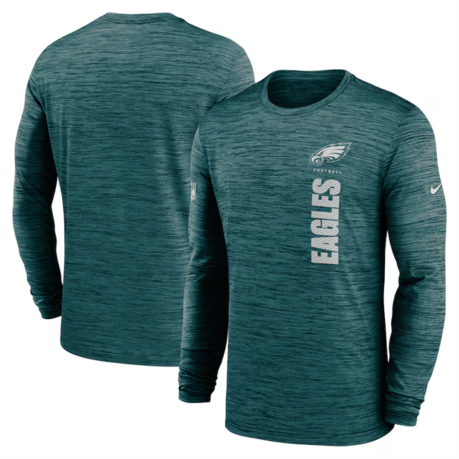 Men's Philadelphia Eagles Green 2024 Sideline Team Velocity Performance Long Sleeve T-Shirt