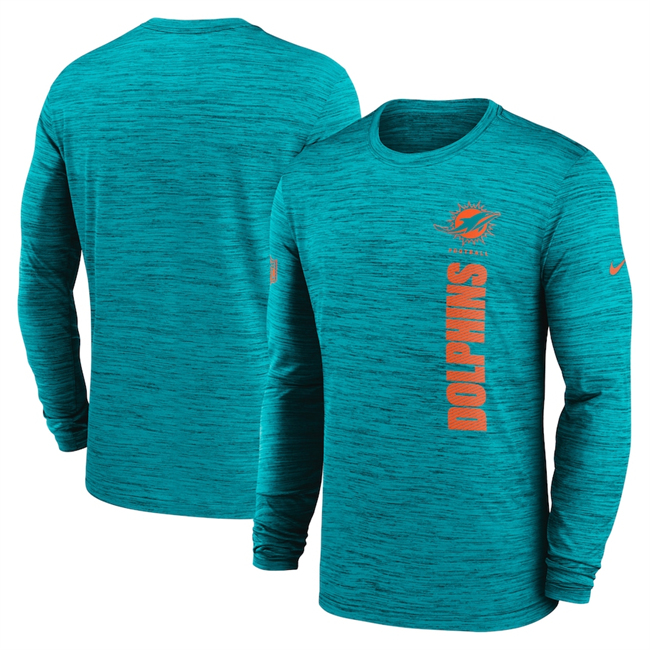 Men's Miami Dolphins Aqua 2024 Sideline Team Velocity Performance Long Sleeve T-Shirt