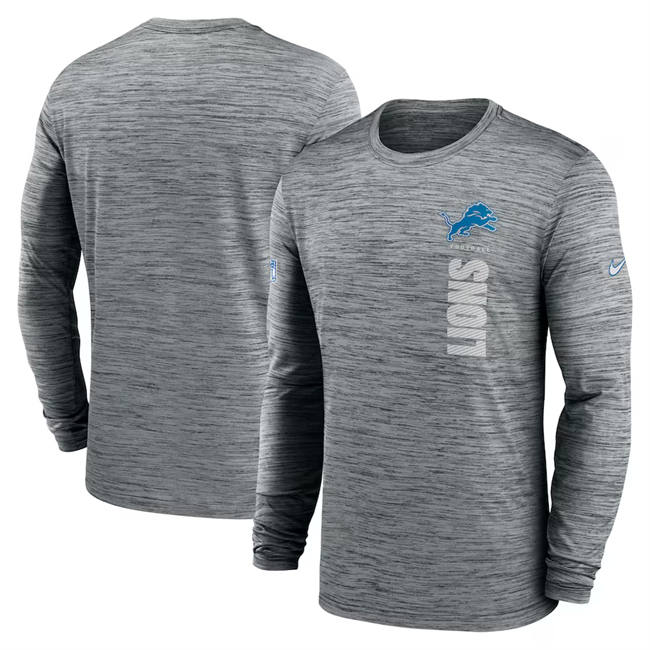 Men's Detroit Lions Grey 2024 Sideline Team Velocity Performance Long Sleeve T-Shirt