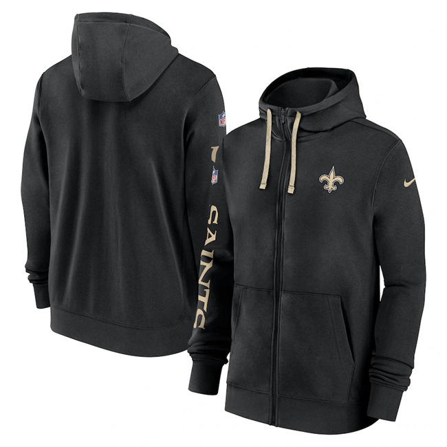 Men's New Orleans Saints Black 2024 Team Full-Zip Hoodie