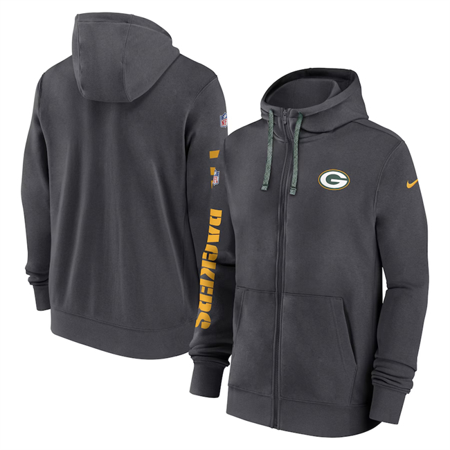 Men's Green Bay Packers Heather Charcoal 2024 Team Full-Zip Hoodie