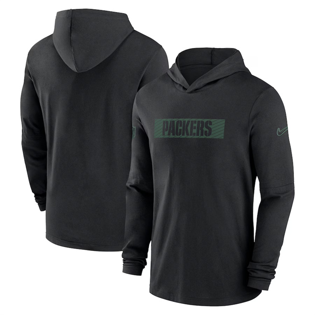 Men's Green Bay Packers Black Sideline Performance Hoodie