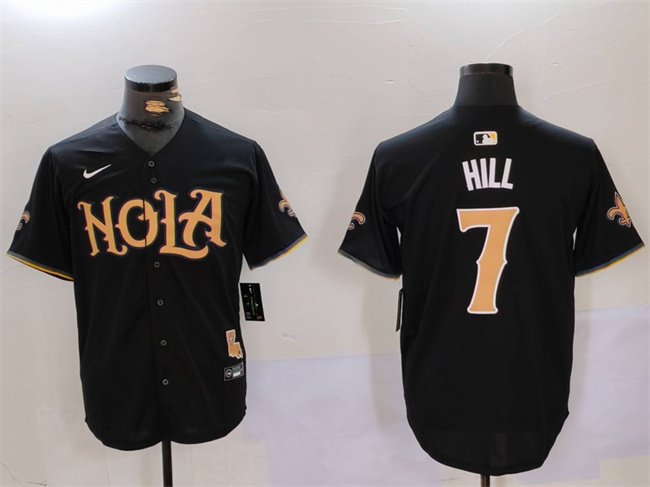 Men's New Orleans Saints #7 Taysom Hill Black Cool Base Stitched Baseball Jersey