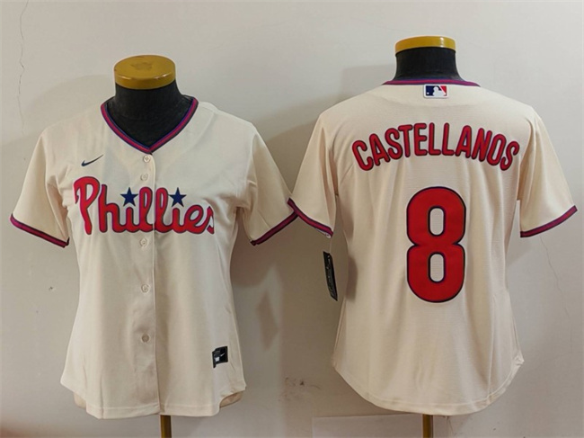 Youth Philadelphia Phillies #8 Nick Castellanos Cream Cool Base Stitched Baseball Jersey