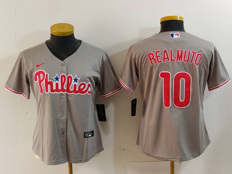 Youth Philadelphia Phillies #10 J.T. Realmuto Grey Cool Base Stitched Baseball Jersey