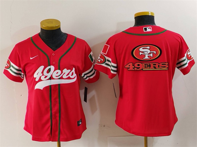 Women's San Francisco 49ers Team Big Logo Red Mexico With Patch Cool Base Stitched Baseball Jerseys(Run Small)