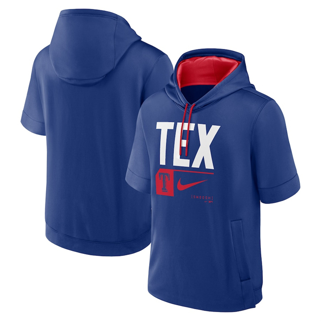 Men's Texas Rangers Royal Tri Code Lockup Short Sleeve Pullover Hoodie