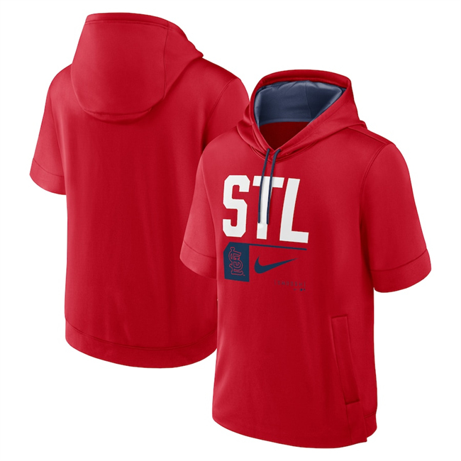 Men's St. Louis Cardinals Red Tri Code Lockup Short Sleeve Pullover Hoodie