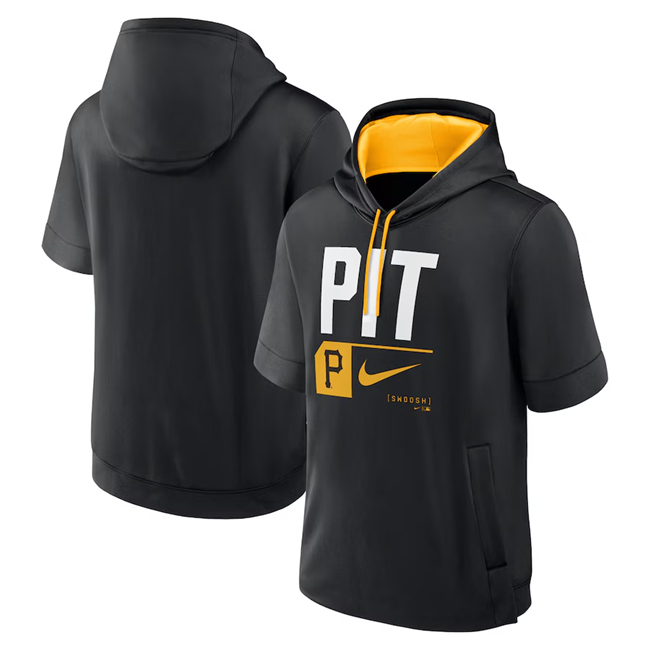 Men's Pittsburgh Pirates Black Tri Code Lockup Short Sleeve Pullover Hoodie