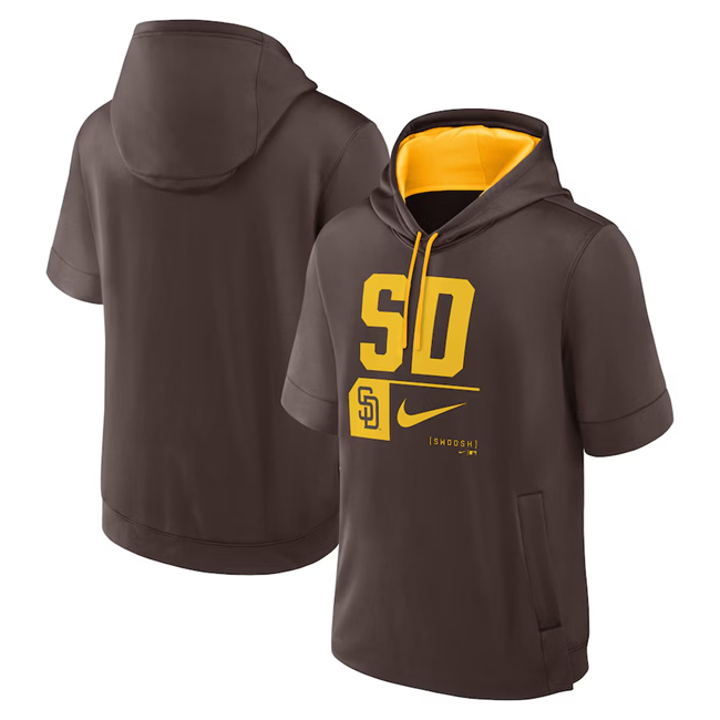 Men's San Diego Padres Brown Tri Code Lockup Short Sleeve Pullover Hoodie