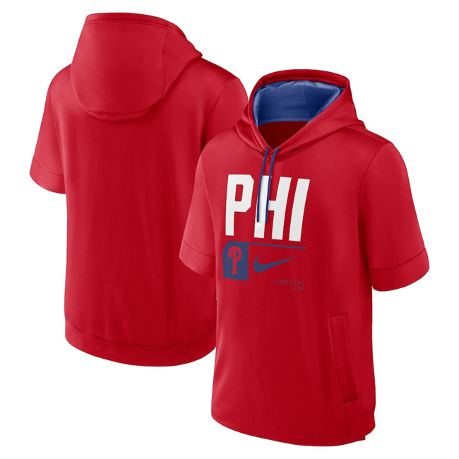 Men's Philadelphia Phillies Red Tri Code Lockup Short Sleeve Pullover Hoodie