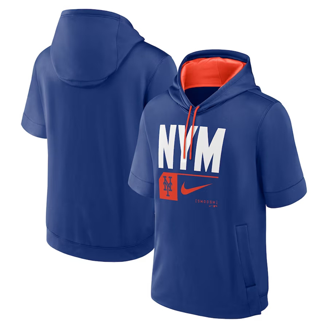 Men's New York Mets Royal Tri Code Lockup Short Sleeve Pullover Hoodie