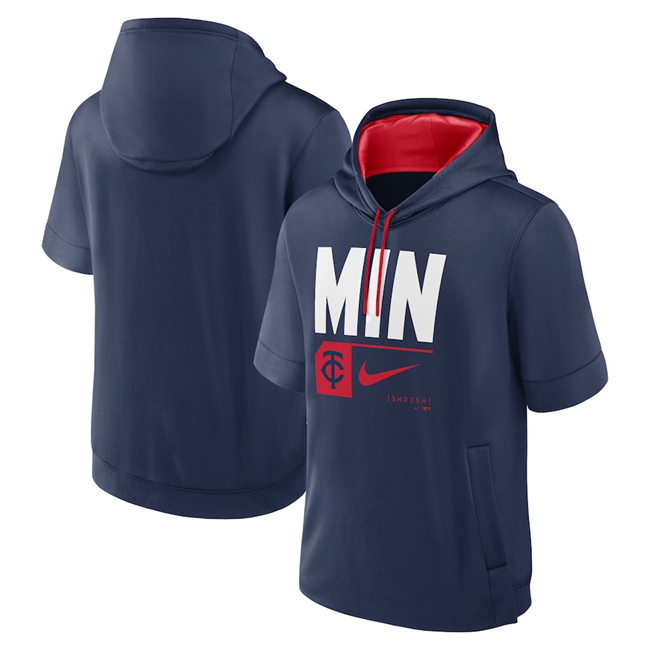 Men's Minnesota Twins Navy Tri Code Lockup Short Sleeve Pullover Hoodie