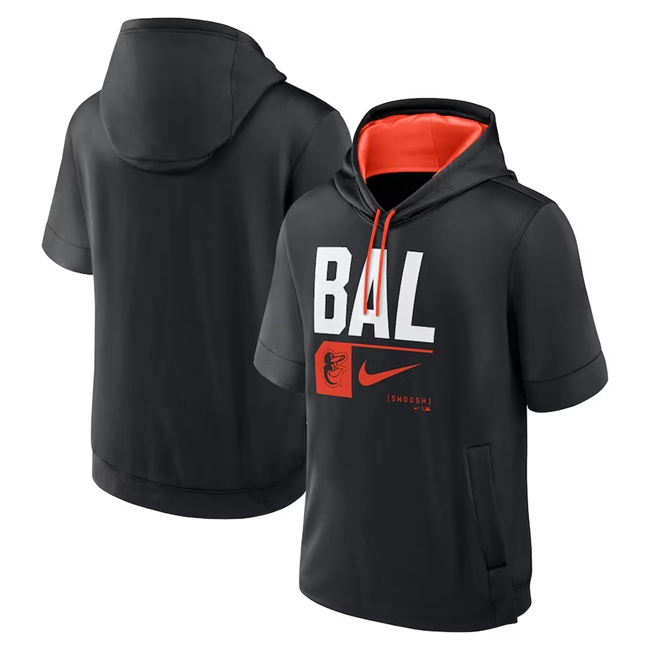 Men's Baltimore Orioles Black Tri Code Lockup Short Sleeve Pullover Hoodie