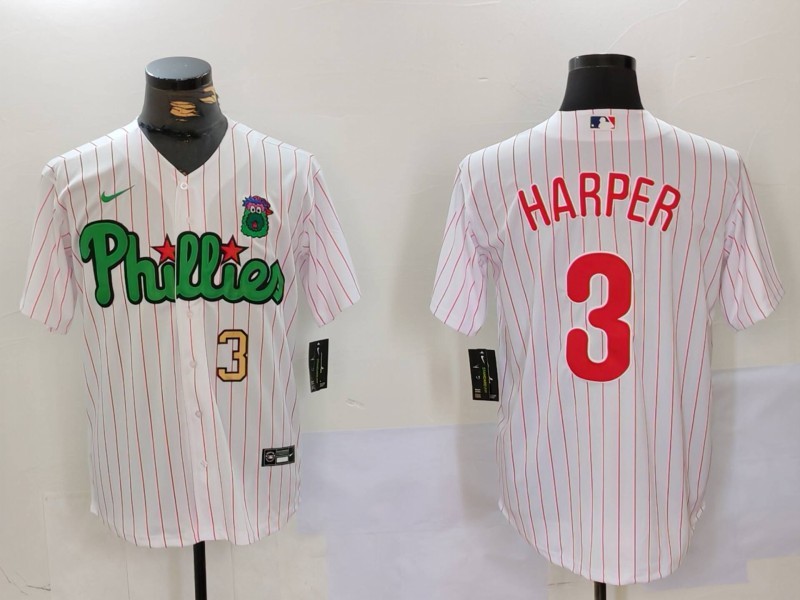 Men's Philadelphia Phillies #3 Bryce Harper White Green Cool Base Stitched Jerseys