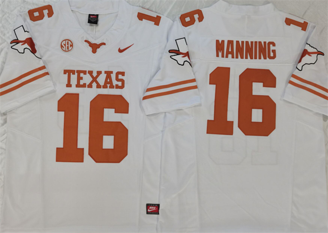 Men's Texas Longhorns #16 Peyton Manning White 2023 F.U.S.E Stitched Jersey