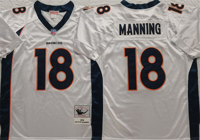 Men's Denver Broncos #18 Peyton Manning White Throwback Stitched Jersey