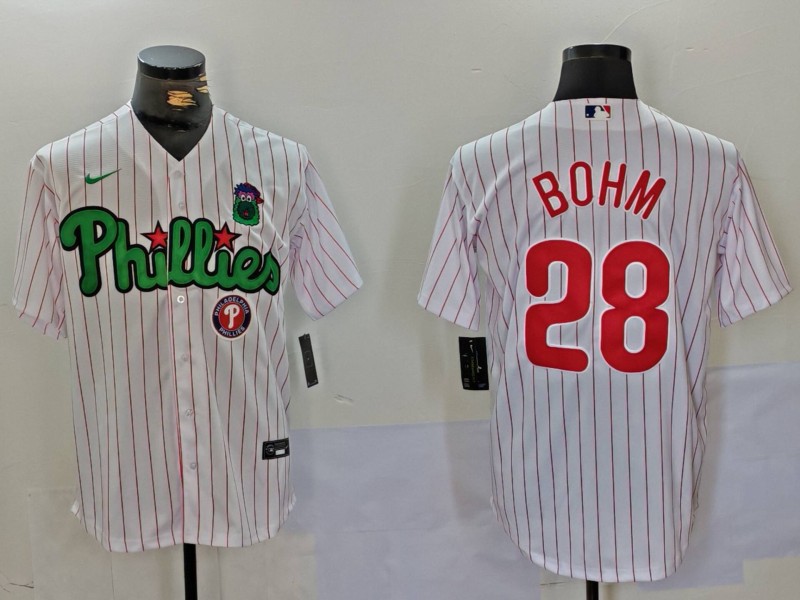 Men's Philadelphia Phillies #28 White Green Cool Base Cool Base Stitched Baseball Jersey