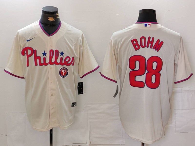 Men's Nike Philadelphia Phillies #28 Alec Bohm Cream Cool Base Stitched Baseball Jersey