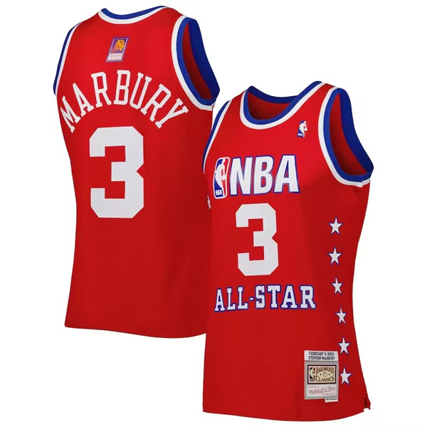 Men's 2003 All-Star #3 Stephon Marbury Red Swingman Stitched Basketball Jersey