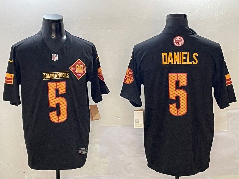 Men's Washington Commanders #5 Jayden Daniels Black 2024 F.U.S.E. 90th Anniversary Vapor Limited Stitched Football Jersey