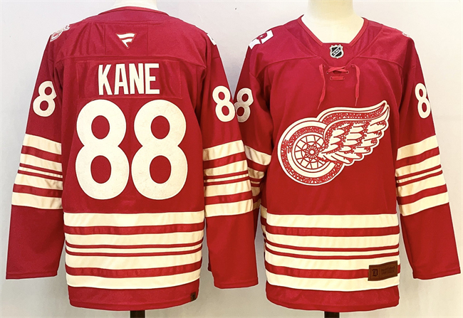 Men's Detroit Red Wings #88 Patrick Kane Red 2025 Centennial Premium With 100 Patch Stitched Hockey Jersey