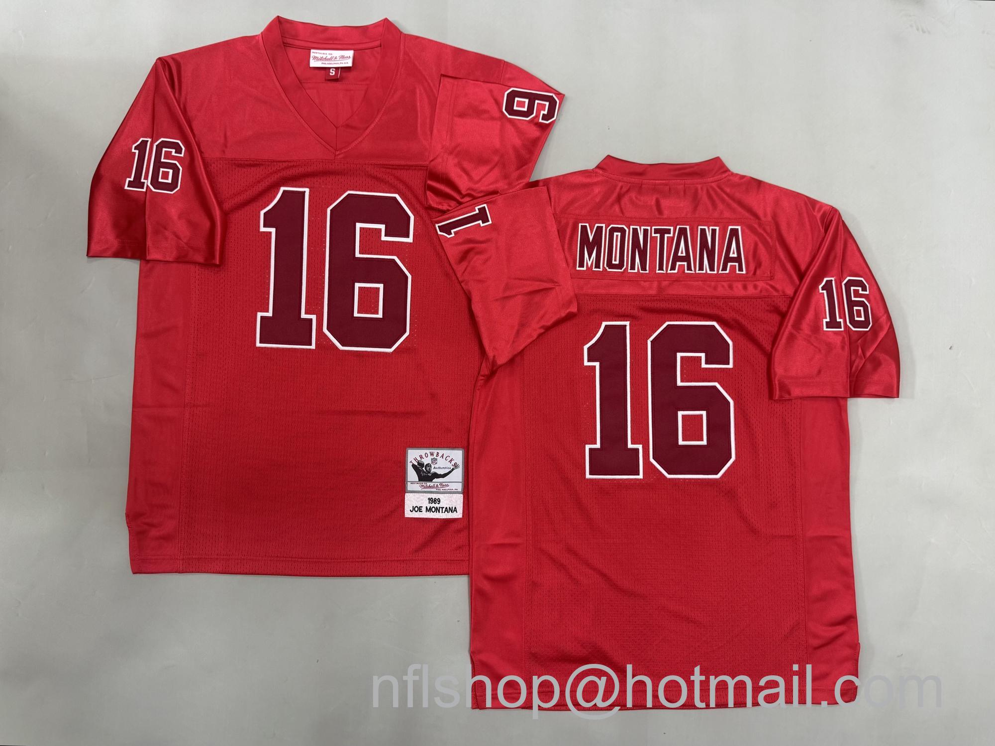 Men's San Francisco 49ers #16 Joe Montana Red 1989 Throwback Stitched Jersey