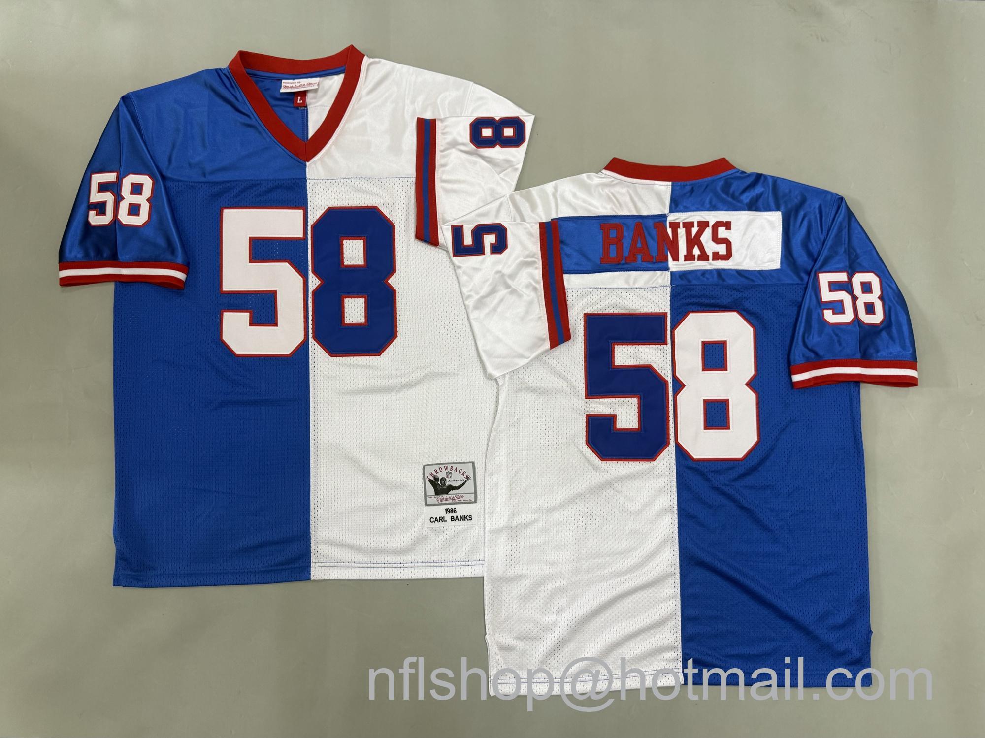 Men's New York Giants #58 Carl Banks Split Throwback Stitched Jersey