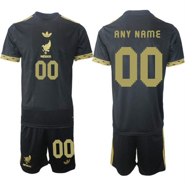 Youth Mexico Custom Black Gold 2025-26 Soccer Jersey Suit