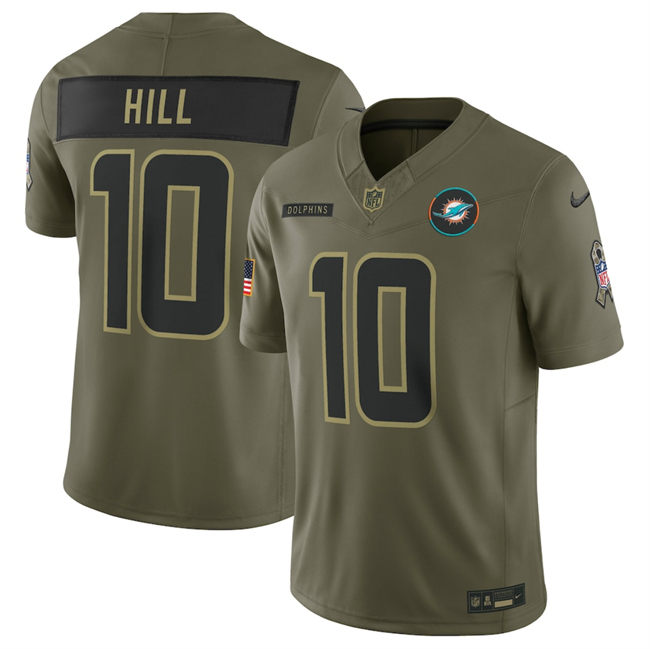 Men's Miami Dolphins  #10 Tyreek Hill Olive 2025 F.U.S.E. Salute to Service Limited Stitched Football Jersey