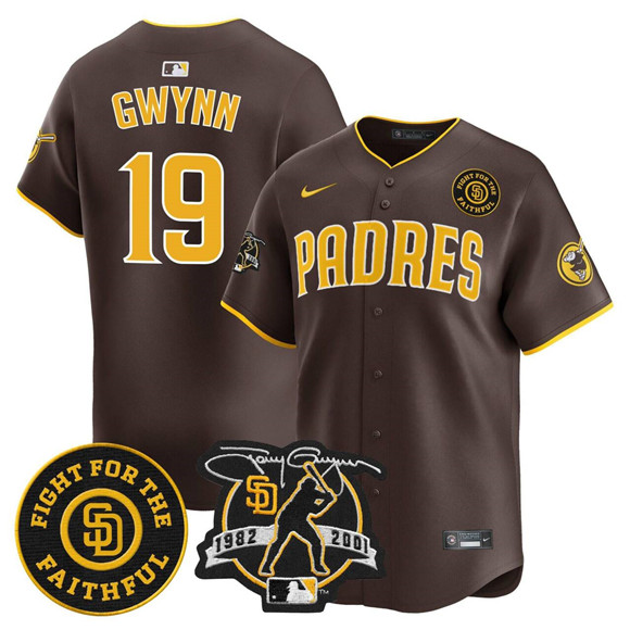 Men's San Diego Padres #19 Tony Gwynn Brown Tony Gwynn & Faithful Patch Limited Stitched Baseball Jersey Men's San Diego Padres #19 Tony Gwynn Brown Tony Gwynn & Faithful Patch Limited Stitched Baseball Jersey