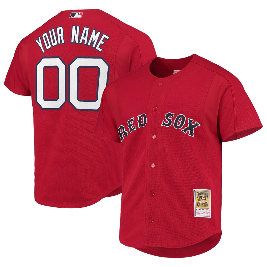 Men's Boston Red Sox Custom Red Throwback Cooperstown Collection Stitched Baseball Jersey
