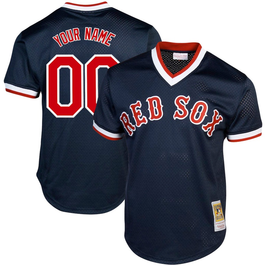 Men's Boston Red Sox Custom Navy Throwback Cooperstown Collection Stitched Baseball Jersey