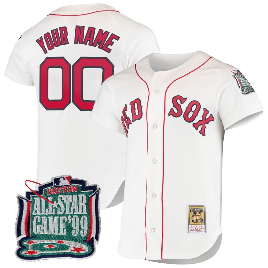 Men's Boston Red Sox Custom White Throwback Cooperstown Collection Stitched Baseball Jersey All Star 99 Patch
