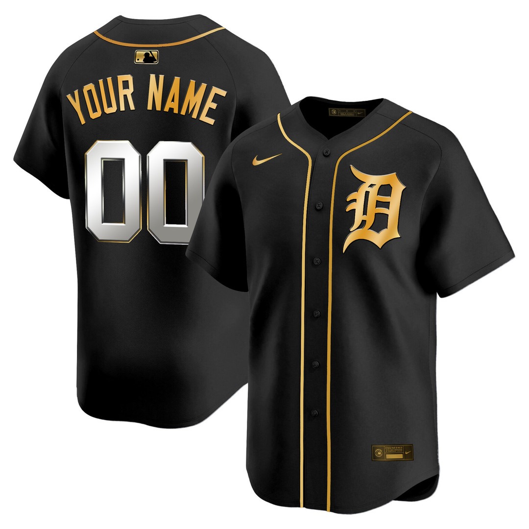 Men's Detroit Tigers Custom Black Gold 2025 Vapor Premier Limited Stitched Baseball Jersey