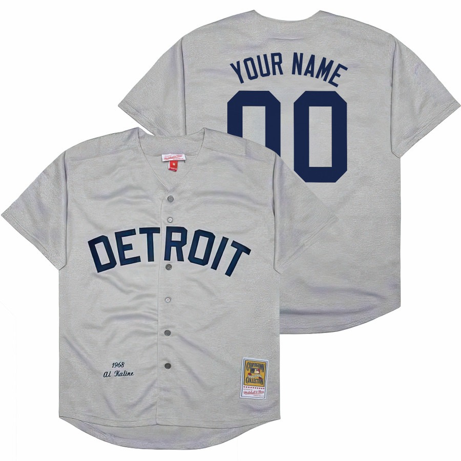 Men's Detroit Tigers Custom Grey 1968 Throwback Stitched Baseball Jersey - Cooperstown Collection