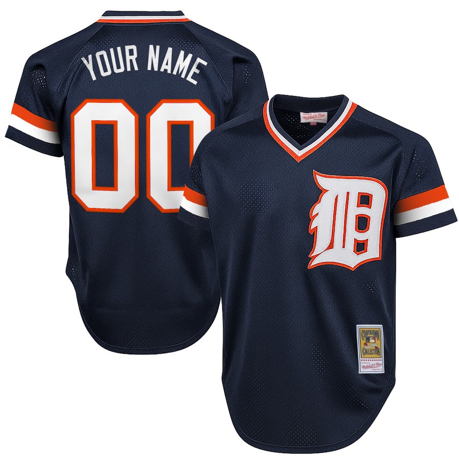 Men's Detroit Tigers Custom Navy Throwback Stitched Baseball Jersey - Cooperstown Collection